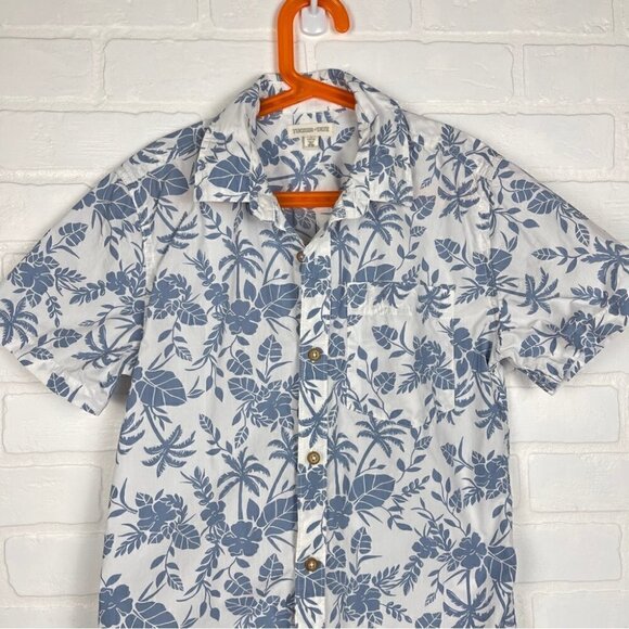 Tucker + Tate Short Sleeve Button Down Shirt blue white floral size large 10/12 - Picture 3 of 10